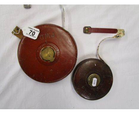 2 vintage leather surveyors tapes - 100' & 66'