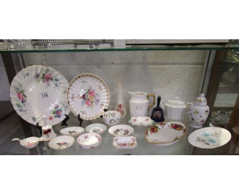 Shelf of china to include Royal Albert & Crown Devon