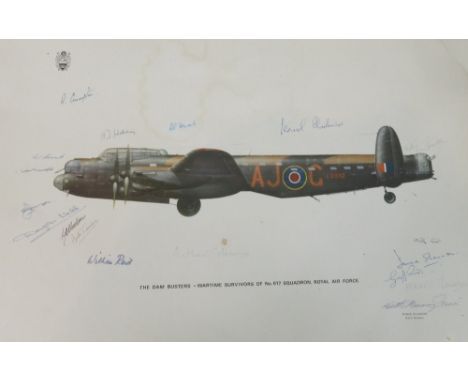 A limited edition signed print entitled The Dam Busters - Wartime Survivors of No 617 Squadron  Royal Air Force"  55cm x 38cm