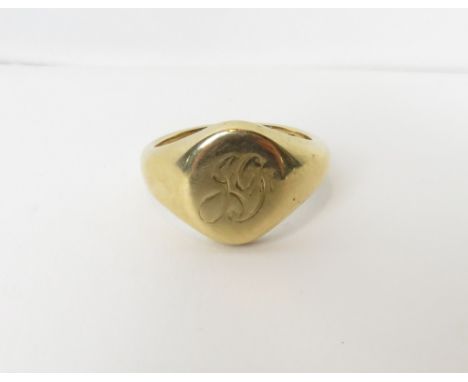 A 9 carat gold signet ring, monogrammed, finger size M1/2, 7g gross