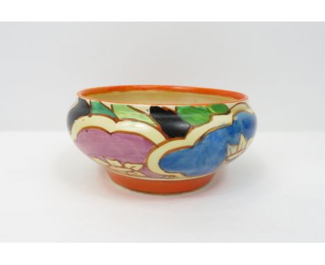 A Clarice Cliff Bizarre circular bowl in the Gardenia patten, with printed factory marks