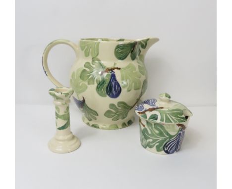 Two pieces of Emma Bridgewater to include a large jug and a preserve jar &amp; cover along with a similar style single candle
