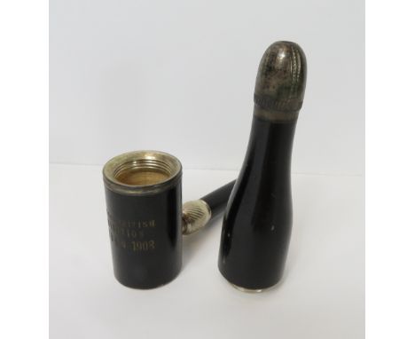 An interesting wooden travelling pipe in the form of wine bottle, stamped Franco-British  exhibition  London 1902""