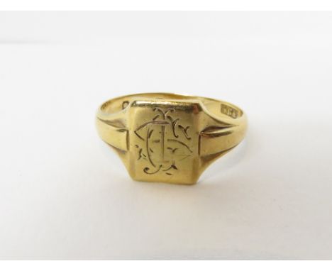 An 18 carat gold signet ring, monogrammed, finger size P, 3.4 g gross