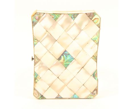 A mother-of-pearl and abalone shell visiting card case, circa 1860, side opening, in diamond mother-of-pearl with abalone she