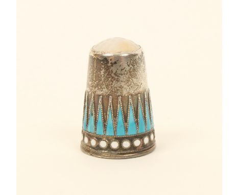 A Norwegian silver and cloisonnª enamel thimble by Marius Hammer, marked to the interior of the apex 'hammer and M/930S', in 