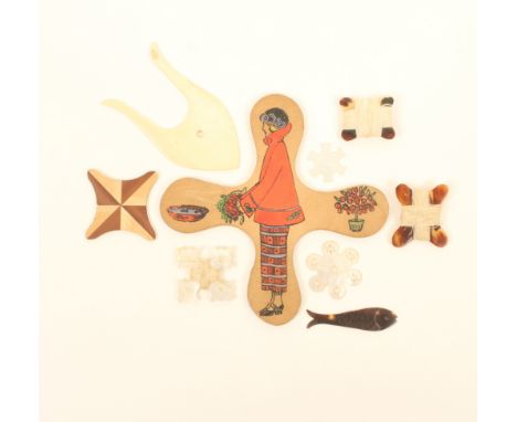 Eight silk winders and a lucet, comprising; three in mother-of-pearl, three in tortoiseshell, including a fish form example, 