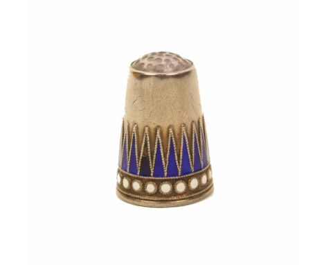 A Norwegian silver and cloisonnª enamel thimble by Marius Hammer, marked to the interior of the apex 'hammer and M/930S', in 