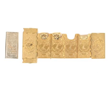 A gilt brass 'Avery' needlepacket case, 'Accordion - Beatrice', four sections, stamped 'H. Milward and Sons, Patently Wrapped
