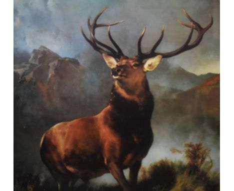 After Sir Edwin Landseer (1802-1873, British), coloured print, 'Monarch of the Glen', framed and under glass, measuring 60cm 