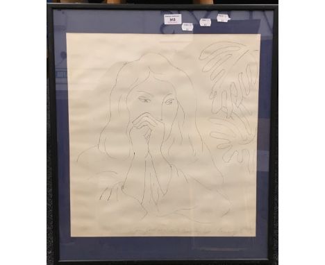 After MATISSE, Portrait of a Lady, framed and glazed, with associated inscription