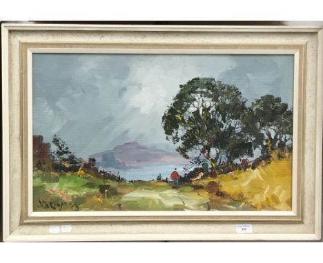 GEORGE R DEAKINS, Figure in a Rural Landscape, oil on board, signed and framed. 78 x 53 cm overall