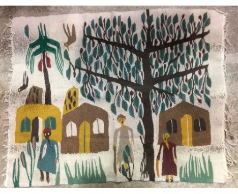 Style of RAMSES WISSA WASSEF SCHOOL (1911-1974), Egyptian, An Egyptian tapestry, worked with figures beside a tree before tra