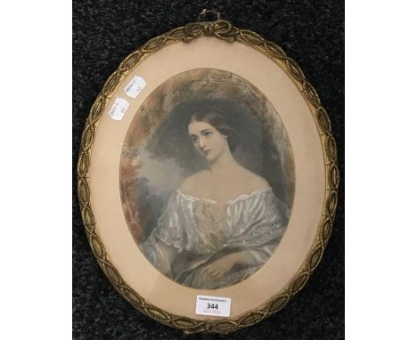 A 19th century portrait print, oval framed and glazed, 30 x 37 cm overall