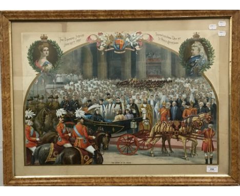A Victorian lithograph print, The Queen at St. Paul's, framed and glazed