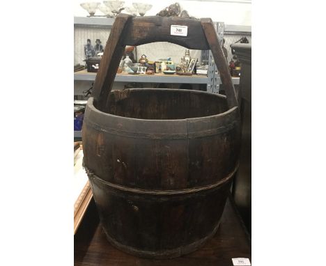 A vintage Chinese coopered well bucket