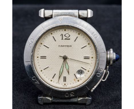 A Cartier stainless steel cased gentleman's wristwatchThe engine turned champagne dial inscribed Cartier and with date apertu