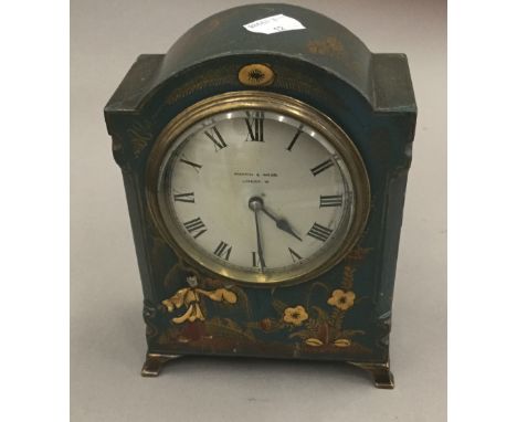 A Mappin and Webb chinoiserie decorated mantle clock