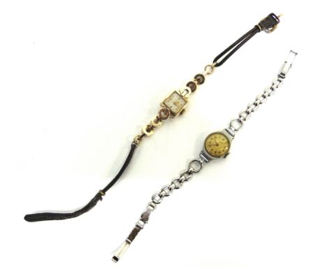 TWO LADY'S WRIST WATCHES  comprising; HAMILTON, a lady's Swiss 14k wrist watch, silvered dial with raised gilt dot and Arabic