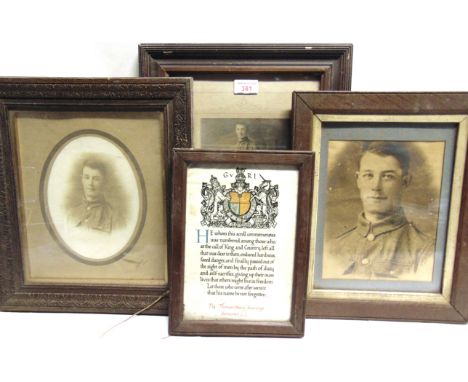 MILITARIA - A GREAT WAR IN MEMORIAM CERTIFICATE  in the name of Private Thomas Henry Jennings, Somerset Light Infantry, frame