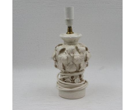Vintage Casa Pupo Spain white ceramic lamp with applied floral decoration, H: 35 cm. UK P&amp;P Group 3 (£30+VAT for the firs