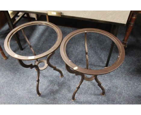 A PAIR OF MODERN CIRCULAR LAMP TABLES ( MINUS GLASS ) H-59 CM (2)