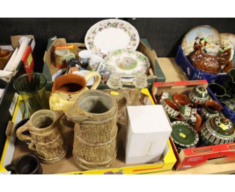 THREE TRAYS OF CERAMICS AND GLASSWARE TO INCLUDE A PART TEA SERVICE 