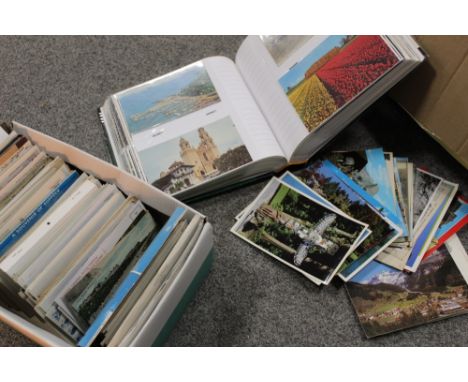 A BOX OF CIGARETTE CARD, POSTCARDS ETC