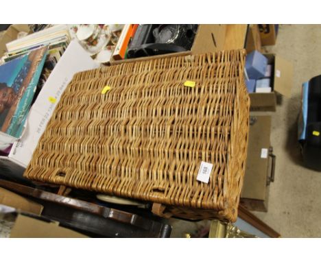 A RETRO SIRRAM WHICKER PICNIC HAMPER AND CONTENTS