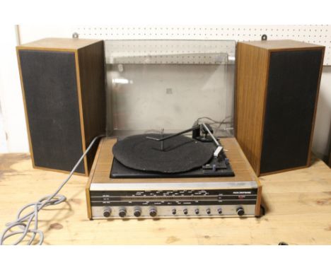 A VINTAGE MARCONI PHONE, RECORD PLAYER AND SPEAKERS 