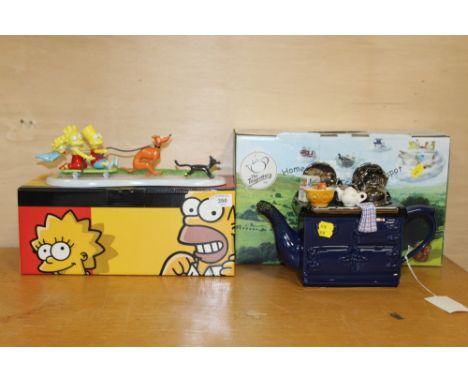 A BOXED COALPORT CHARACTERS THE SIMPSONS LIMITED EDITION FIGURE 'MUSH' NO 1289/4000 , TOGETHER WITH A BOXED NOVELTY TEAPOT (2