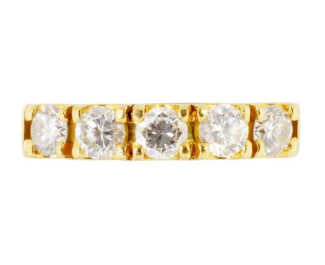 A DIAMOND FIVE STONE RING   with evenly sized round brilliant cut diamonds weighing in total approx 1ct, in 18ct gold, 6.1g, 