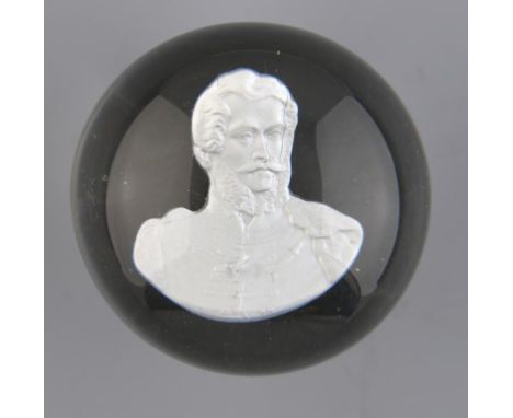 A SULPHIDE PORTRAIT PAPERWEIGHT, PROBABLY FRENCH OR BOHEMIAN, MID 19TH C of Lajos Kossuth, after the medal by V N Borel, 1851