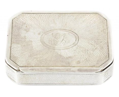 A GEORGE III SILVER CUT CORNERED SNUFF BOX  engraved  boar's head crest to underside of lid, 6.9cm w, by Phipps & Robinson, L