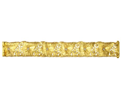 A ROBERTO COIN GOLD, DIAMOND AND RUBY BRACELET of leafy openwork design, 17.5cm, signed ROBERTO COIN, marked 750, 71.8g ++Sat