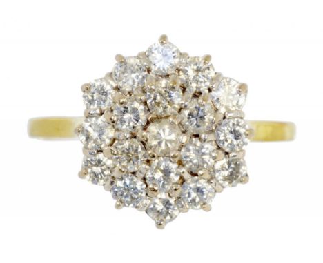 A DIAMOND CLUSTER RING  in 18ct gold, Birmingham 1988, 3.8g, size Q ++Satisfactory second hand condition