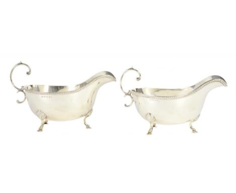 A PAIR OF GEORGE V GADROONED SILVER SAUCE BOATS  16cm l, by C S Green & Co, Birmingham 1919, 8ozs 15dwts ++Light wear