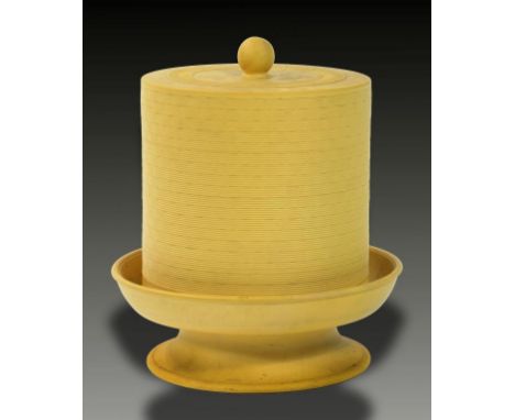 A RARE WEDGWOOD CANEWARE BASKETWEAVE CHEESE DISH AND COVER, C1825  29cm h, impressed mark, collector's label Provenance: Robi