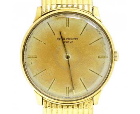 A PATEK PHILIPPE 18CT GOLD GENTLEMAN'S WRISTWATCH   maker's tapered bracelet and clasp,  3.3cm diam,  London 1964, 77.8g ++In