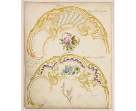 TWO SHEETS OF ORIGINAL WATERCOLOUR DESIGNS FOR H & R DANIEL PORCELAIN FROM THE FACTORY'S PATTERN BOOKS, C1820 for pattern num