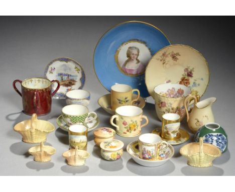 A COLLECTION OF ROYAL WORCESTER, COALPORT AND OTHER MINIATURE PORCELAIN, LATE 19TH AND EARLY 20TH C  to include two Coalport 