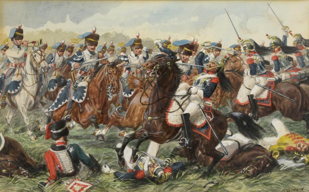 Richard Simkin (1850-1926) The 18th Hussars At Waterloo 1815 Signed 