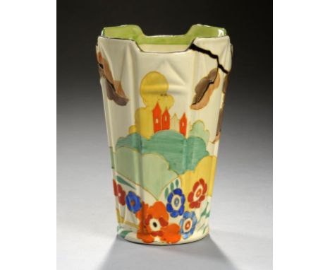 CLARICE CLIFF.  AN A J WILKINSON ALTON GREEN 451 VASE, 1933  20cm h, printed Bizarre mark ++Fine condition, no restoration