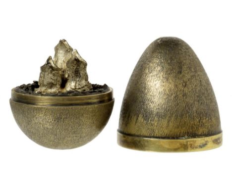 A STUART DEVLIN SILVER GILT 'CHICKS'  SURPRISE EGG  6.9cm, stamped 84, maker's mark, London 1973, boxed, 5ozs  ++Minor dents 