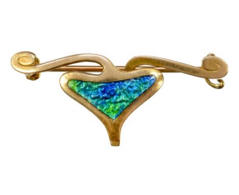 A MURRLE, BENNETT & CO GOLD AND TRANSLUCENT ENAMEL BROOCH, C1905 3.5cm, maker's mark and DESIGN 9CT, 2.6g ++In good condition
