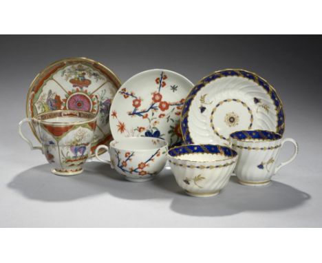 A CHAMBERLAIN WORCESTER DRAGON IN COMPARTMENTS PATTERN COFFEE CUP AND SAUCER OF UNUSUAL FORM, C1794 saucer 14cm diam, a Worce
