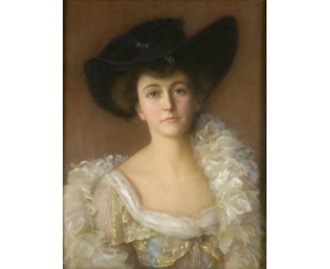 ENGLISH SCHOOL, 1903 THE BLACK HAT  signed with initials CE and dated, pastel laid on canvas, 65 x 49.5cm ++An attractive por