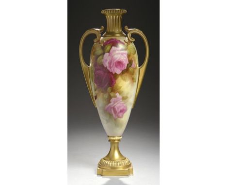 A ROYAL WORCESTER VASE, 1916  painted by Sedgley, signed, with roses, 47.5cm h, printed mark ++In fine condition