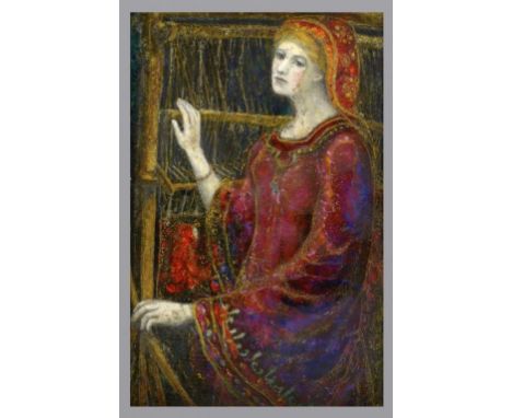 MABEL PENELOPE SEFTON (1881-1957) A PAINTED ENAMEL PLAQUE OF THE LADY OF SHALOTT  signed, dated 1910 and inscribed on the cou