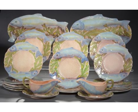 AN H A WAIN & SONS LTD MELBA WARE FISH SERVICE, MID 20TH C  largest dish 41cm l, printed mark (23) ++One plate cracked, one o